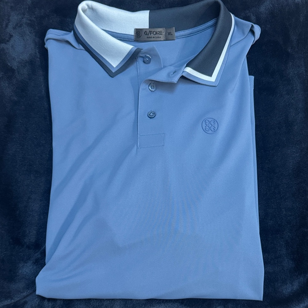 G/FORE Light Blue Polo Shirt with Dark Collar